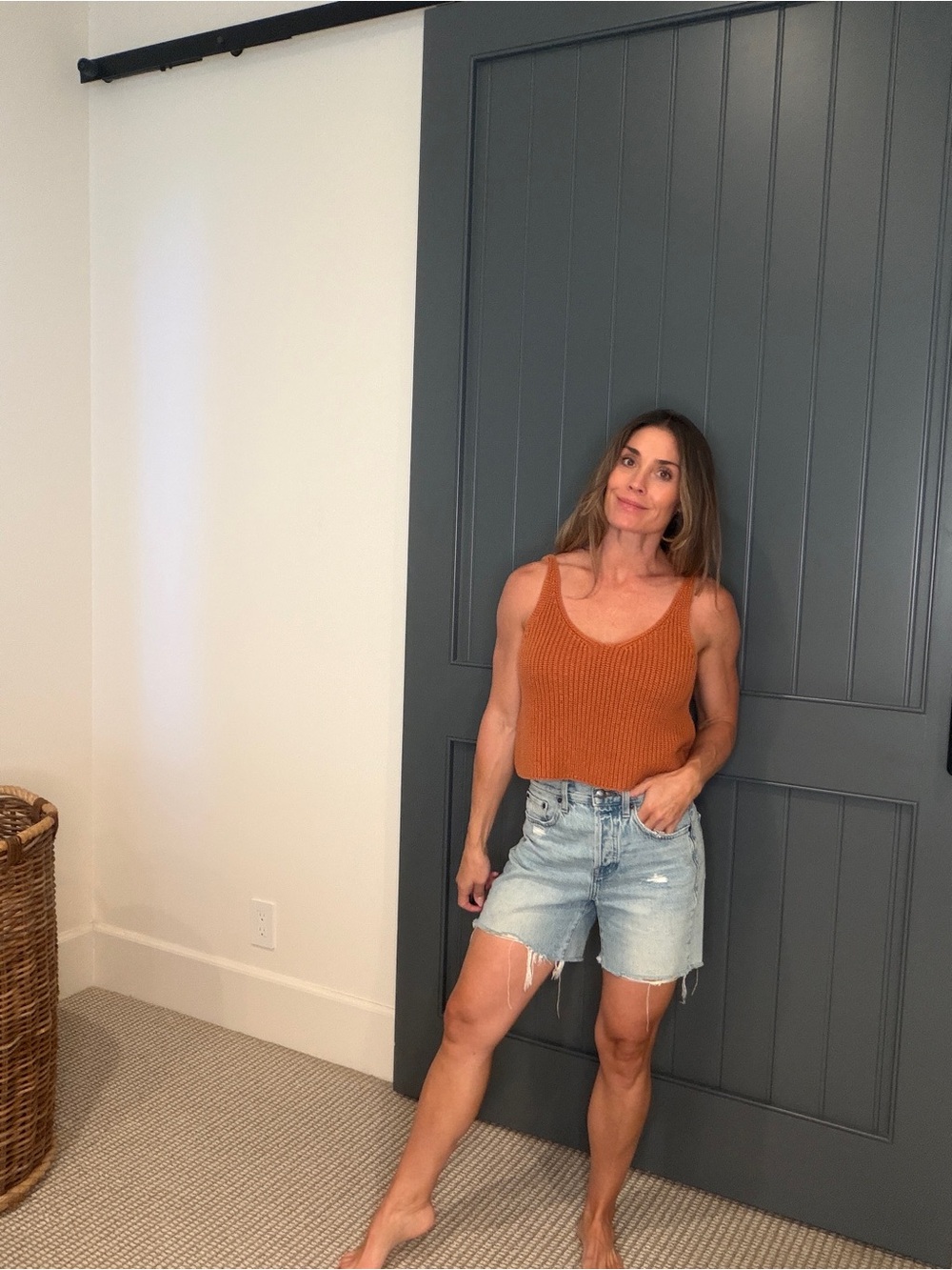 INTERMIX Rust Ribbed Knit Scoop Tank